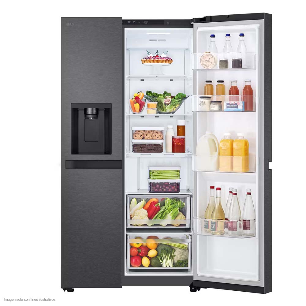 Refrigeradora 22pc Side By Side VS25LQIK de LG, color negro mate Smart inverter dispensador de agua