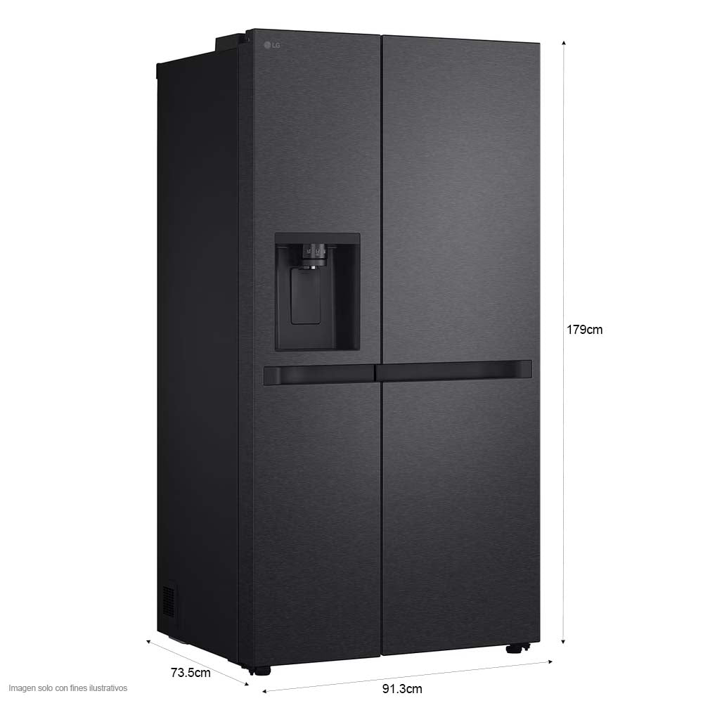 Refrigeradora 22pc Side By Side VS25LQIK de LG, color negro mate Smart inverter dispensador de agua