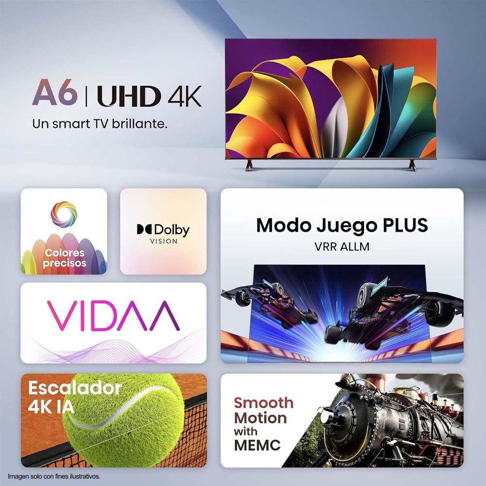 Televisor LED Smart UHD 55" 55A6NV, Hisense, 4K VIDAA