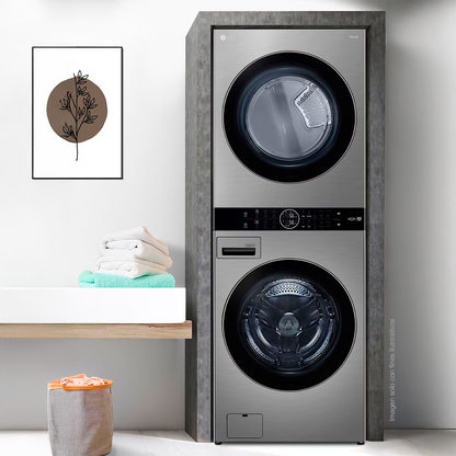 Centro de lavado a gas de 22kg WK22VS6P LG, color silver, panel central intuitivo, tecnología AI DD, lavado TurboWash 360