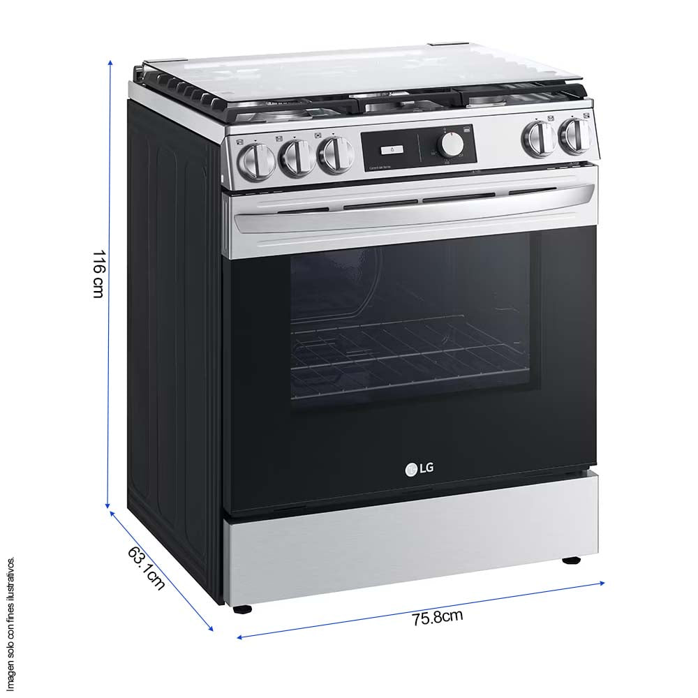 Estufa a gas 30" LRGL5841S, LG 5 quemadores horno 5.8pc Tecnología de limpieza EasyClean