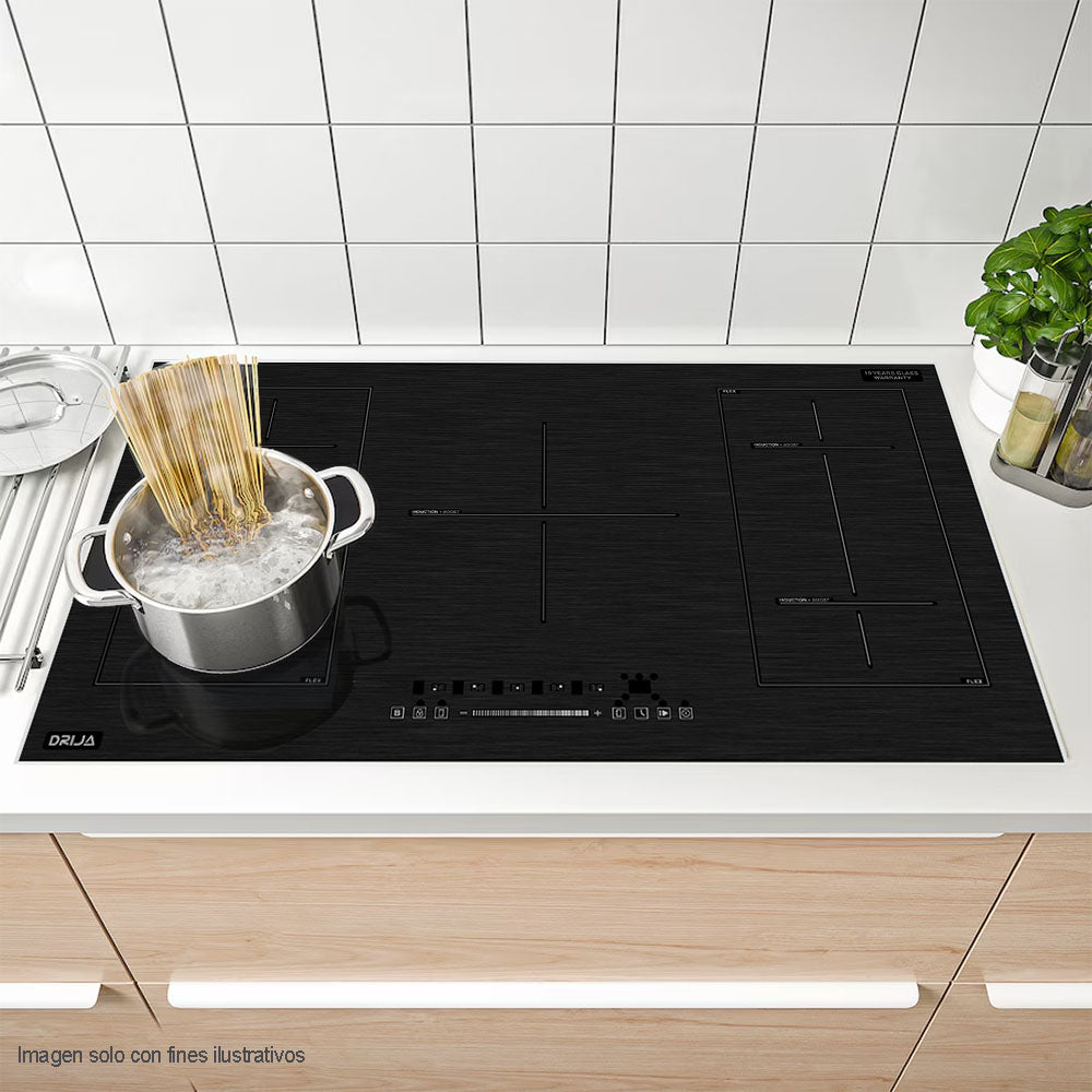 Estufa de inducción MUNICH 90 Drija, anti-rayas, control delantero táctil, con bordes de aluminio, 91.8cm