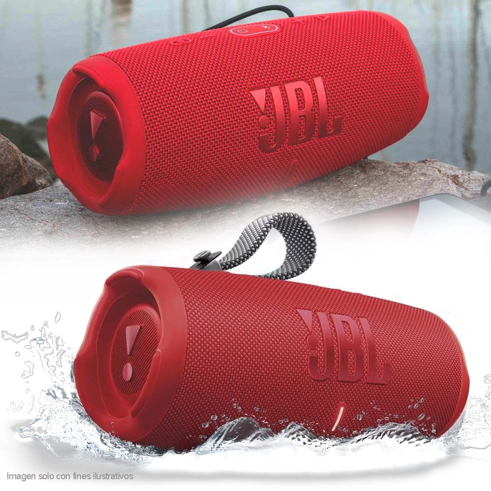 Bocina portátil CHARGE6 JBL color rojo sonido Pro de JBL y correa