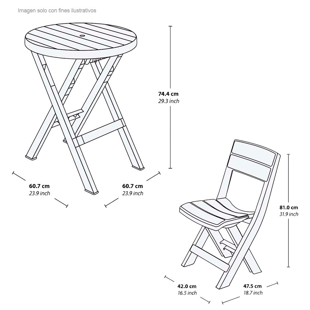 Mesa + 2 sillas Baru plegables 13009-XP color gris hielo Rimax