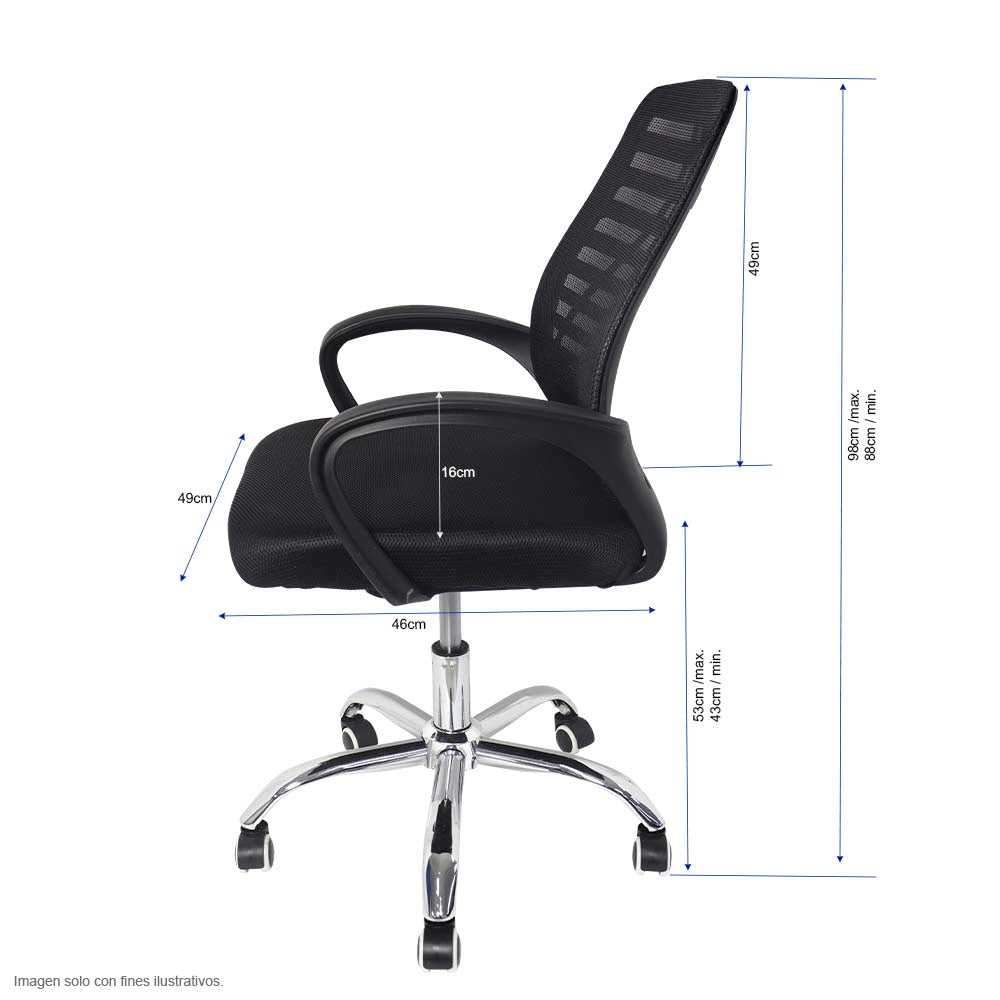 Silla de oficina FC-32 base cromada ruedas plásticas.