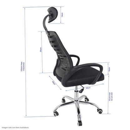 Silla de oficina FC-33 base cromada ruedas plásticas.