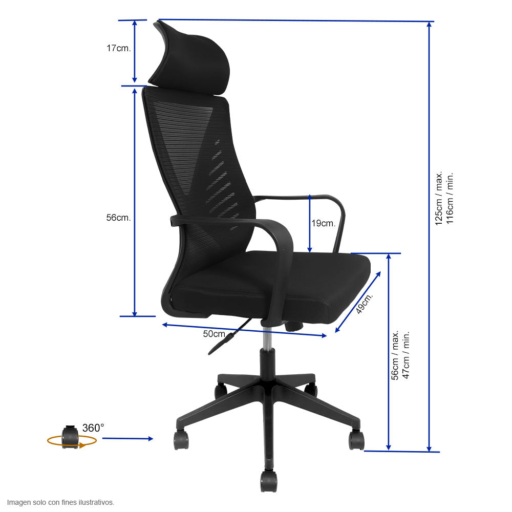 Silla de oficina FC-52 base negra plástico resistente ruedas de 360°