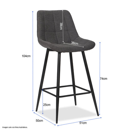 Silla de bar modelo ORIA CB-060, tela color gris oscuro y estructura de metal