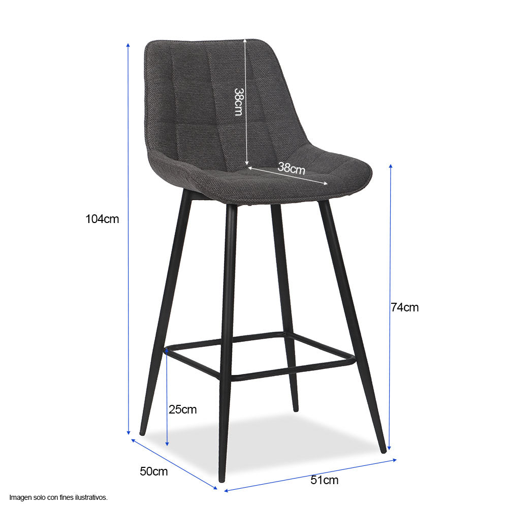 Silla de bar modelo ORIA CB-060, tela color gris oscuro y estructura de metal