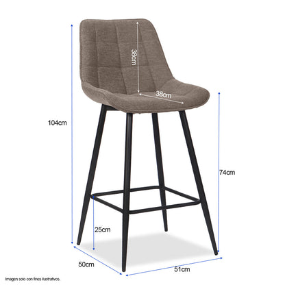 Silla de bar modelo ORIA CB-060, tela color chocolate y estructura de metal