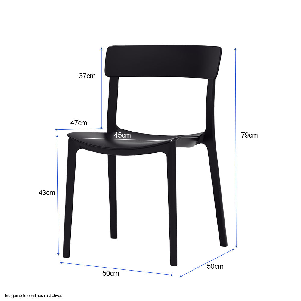 Silla plástica F15 respaldo liso, color negro