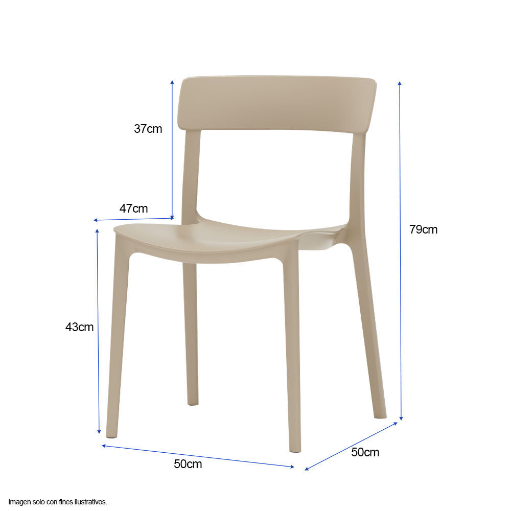 Silla plástica F15 respaldo liso, color Taupe