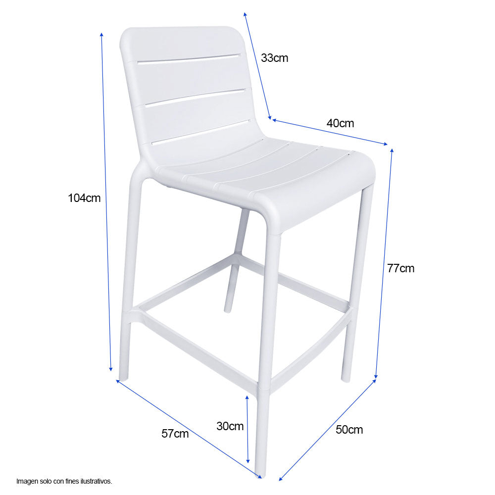 Silla Bar plástica 8650B-75 color blanco, para uso interior y exterior.