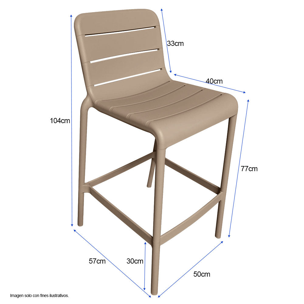 Silla Bar plástica 8650B-75 color Taupe, para uso interior y exterior.