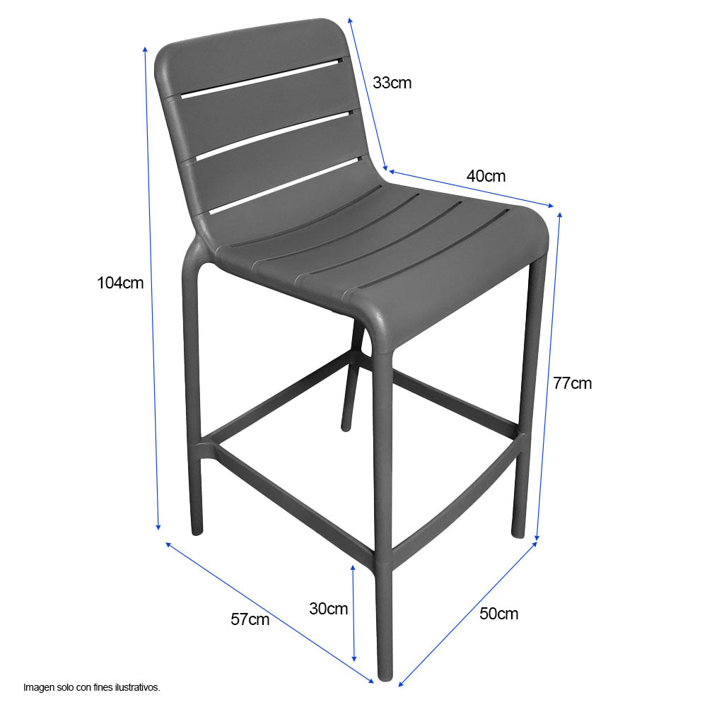 Silla Bar plástica 8650B-75 color gris oscuro, para uso interior y exterior.