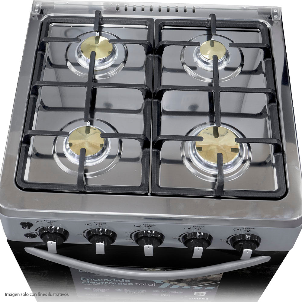 Estufa a gas 24" MY-ST4Q924-PHEL-GY, Mystic, modelo JADE, 4 quemadores encendido electrónico color gris