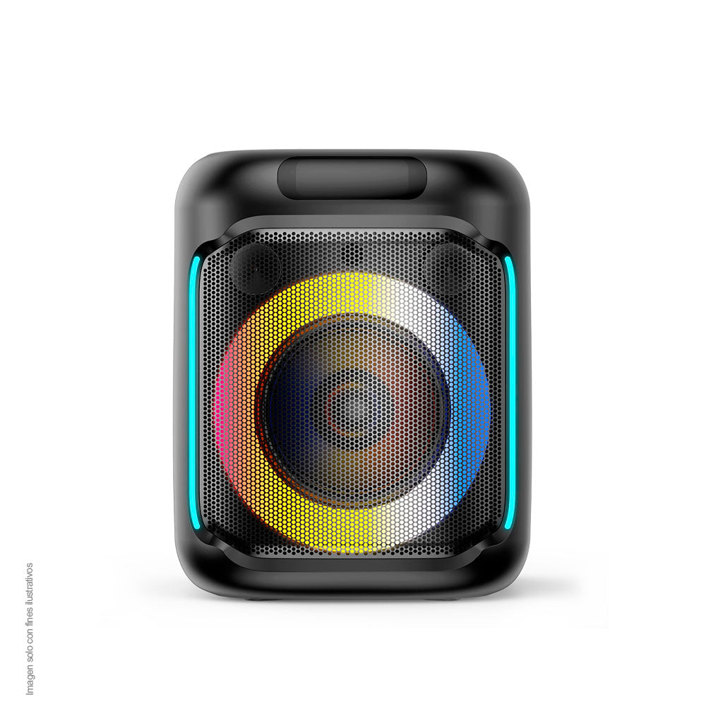 Parlante activo MY-PS88-B-LA-BR Mystic Out mini pro, audio con hasta 4 horas de reproducción, luz LED, Micrófono con cable, Bluetooth TWS, Radio FM.