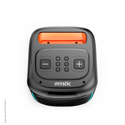 Parlante activo MY-PS88-B-LA-BR Mystic Out mini pro, audio con hasta 4 horas de reproducción, luz LED, Micrófono con cable, Bluetooth TWS, Radio FM.