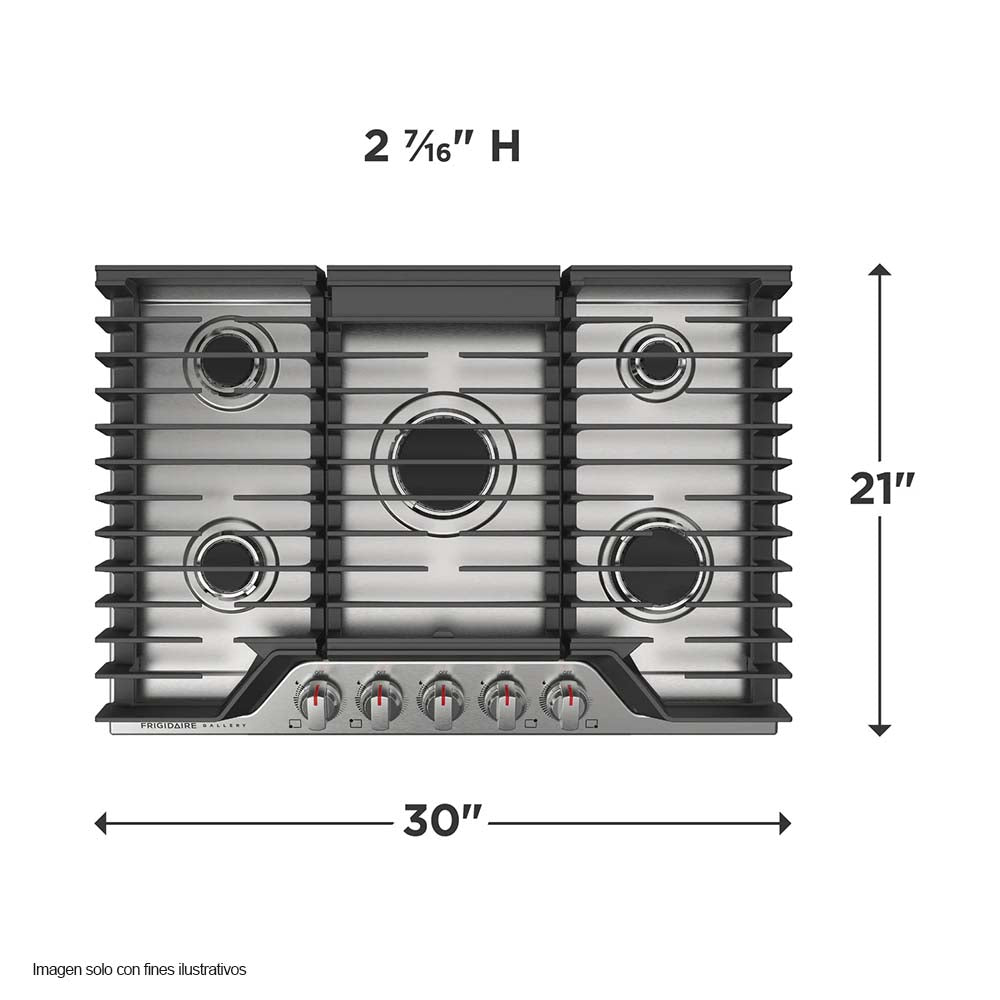 Estufa de 30" a gas empotrable GCCG3048AS 5 quemadores, acero inoxidable Frigidaire
