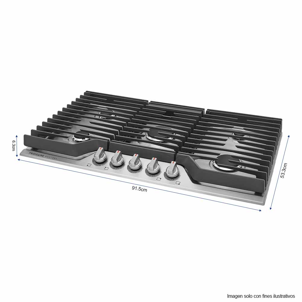 Estufa empotrable a gas de 36" GCCG3648AS Frigidaire 5 quemadores, acero inoxidable