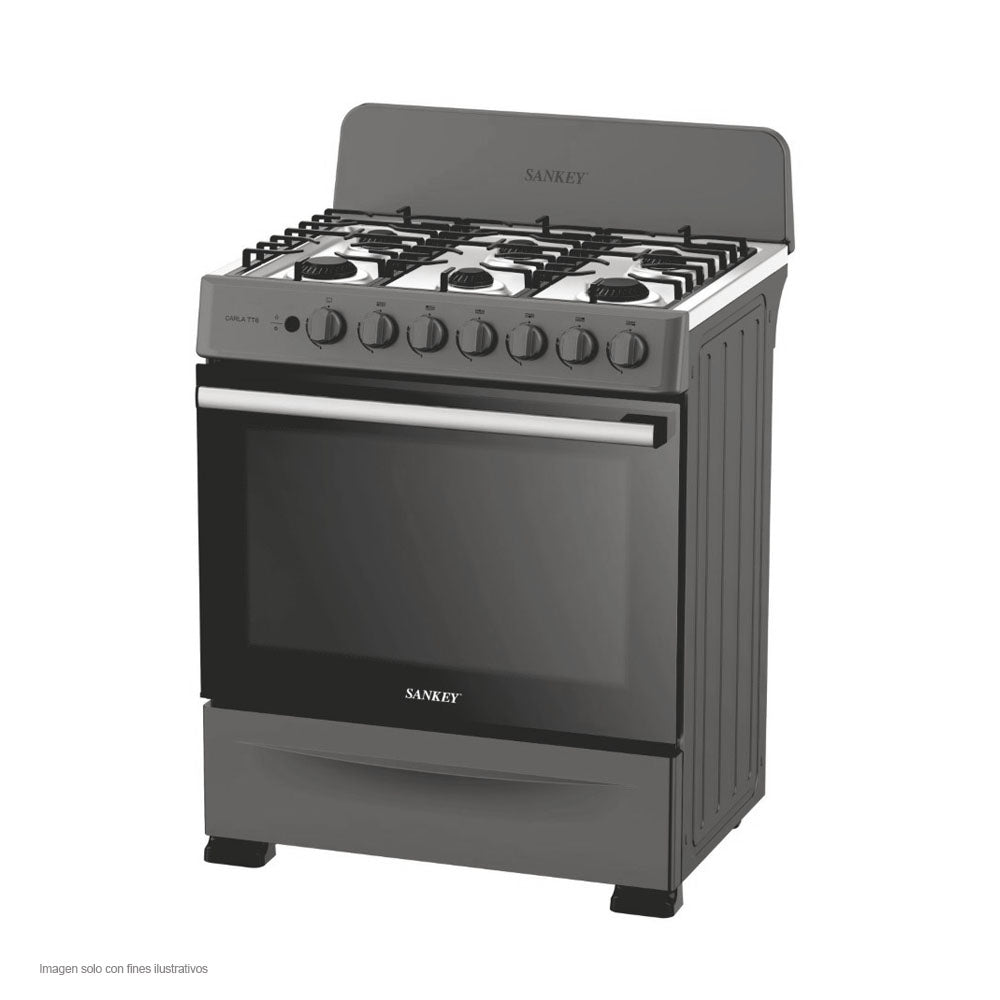Estufa a gas de 30" Carla TT6 Sankey 6 quemadores encendido eléctrico color gris