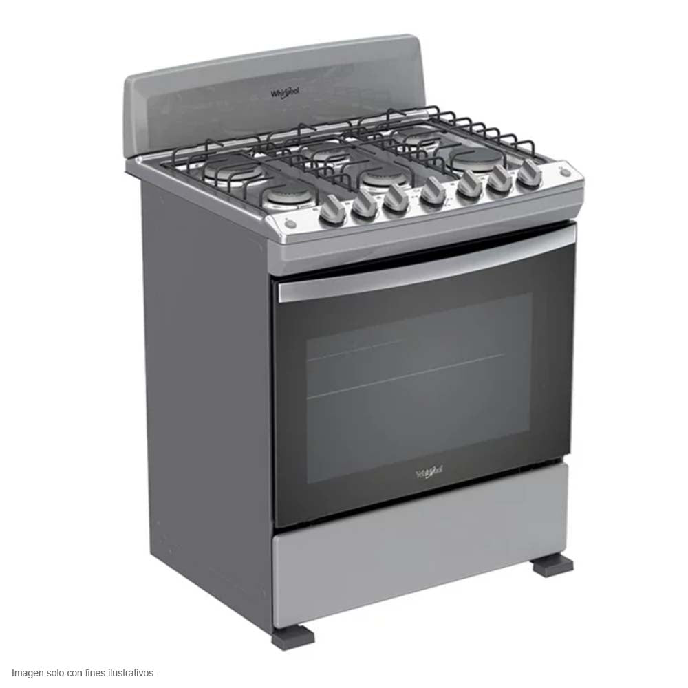Estufa a gas de 30" LWFR3000S Whilpool cubierta de acero inox. 6 quemadores