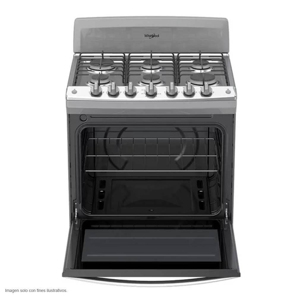 Estufa a gas de 30" LWFR3000S Whilpool cubierta de acero inox. 6 quemadores