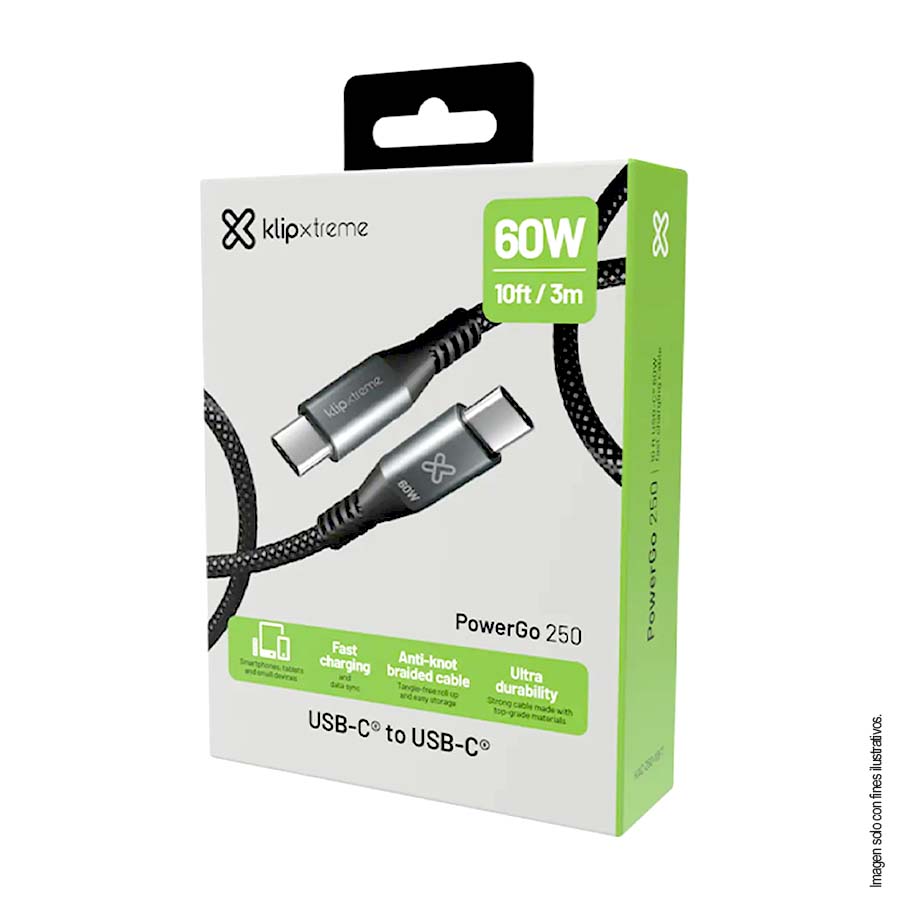 Cable USB-C TO USB-C CABLE 30W KAC-250-6FT KLIP para carga ultrarrápida