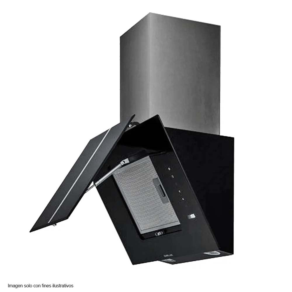 Extractor de grasa 60cm modelo Triangolo 60 de cristal negro con borde de acero, DRIJA  panel digital