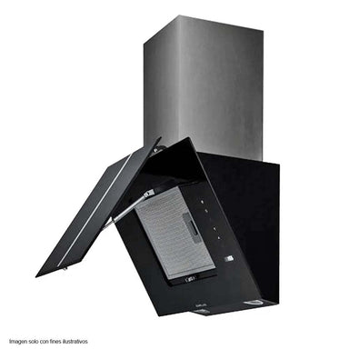 Extractor de grasa 60cm modelo Triangolo 60 de cristal negro con borde de acero, DRIJA  panel digital