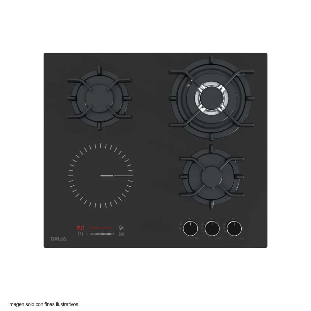 Estufa Dual empotrable 60” Sicilia Drija Vitroceramica 4 quemadores, perillas de lujo y control táctil
