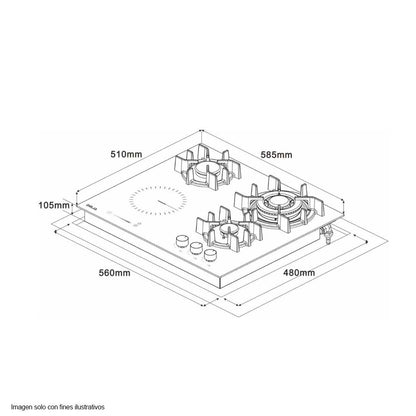 Estufa Dual empotrable 60” Sicilia Drija Vitroceramica 4 quemadores, perillas de lujo y control táctil