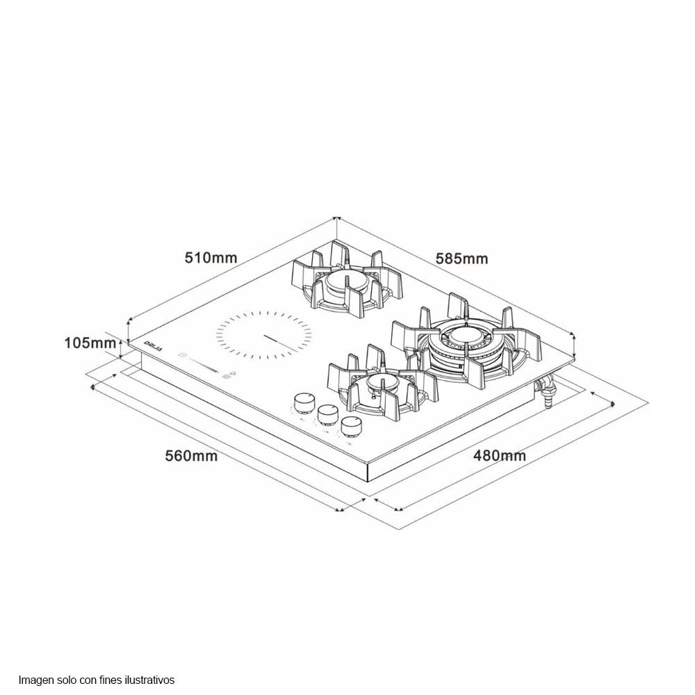 Estufa Dual empotrable 60” Sicilia Drija Vitroceramica 4 quemadores, perillas de lujo y control táctil