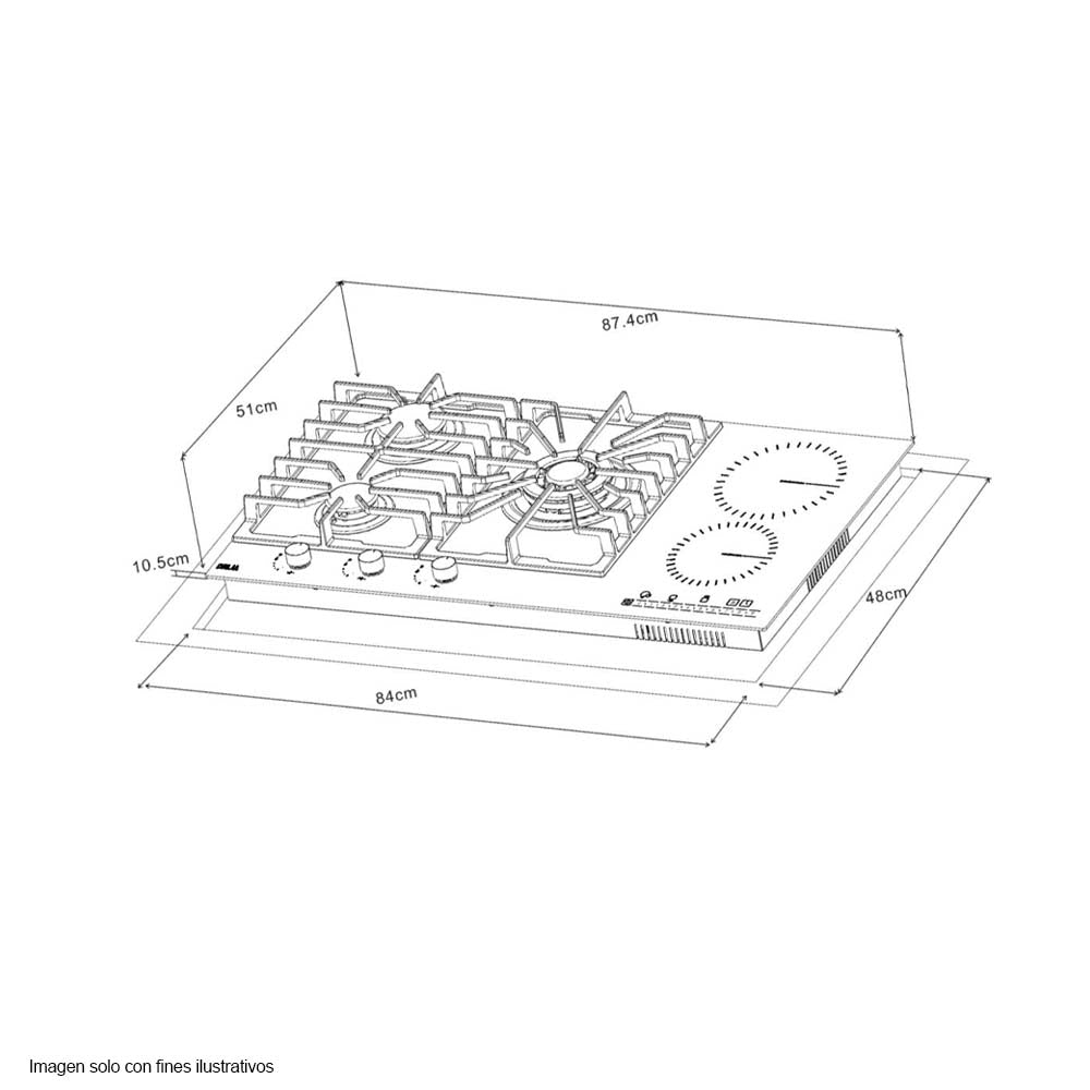 Estufa empotrable 87.4cm Modelo Sicilia Touch 90 Sistema Dual (gas y eléctrica) Drija