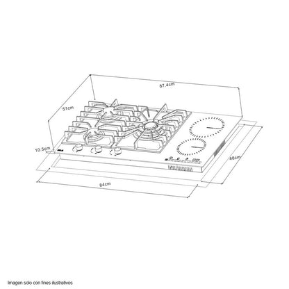 Estufa empotrable 87.4cm Modelo Sicilia Touch 90 Sistema Dual (gas y eléctrica) Drija