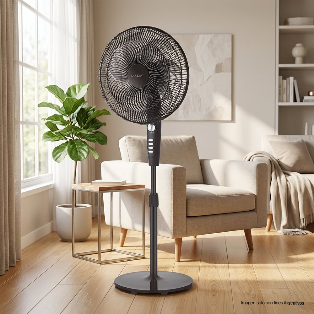 Abanico de pedestal FN-1783BL 16" negro 3 velocidades Sankey