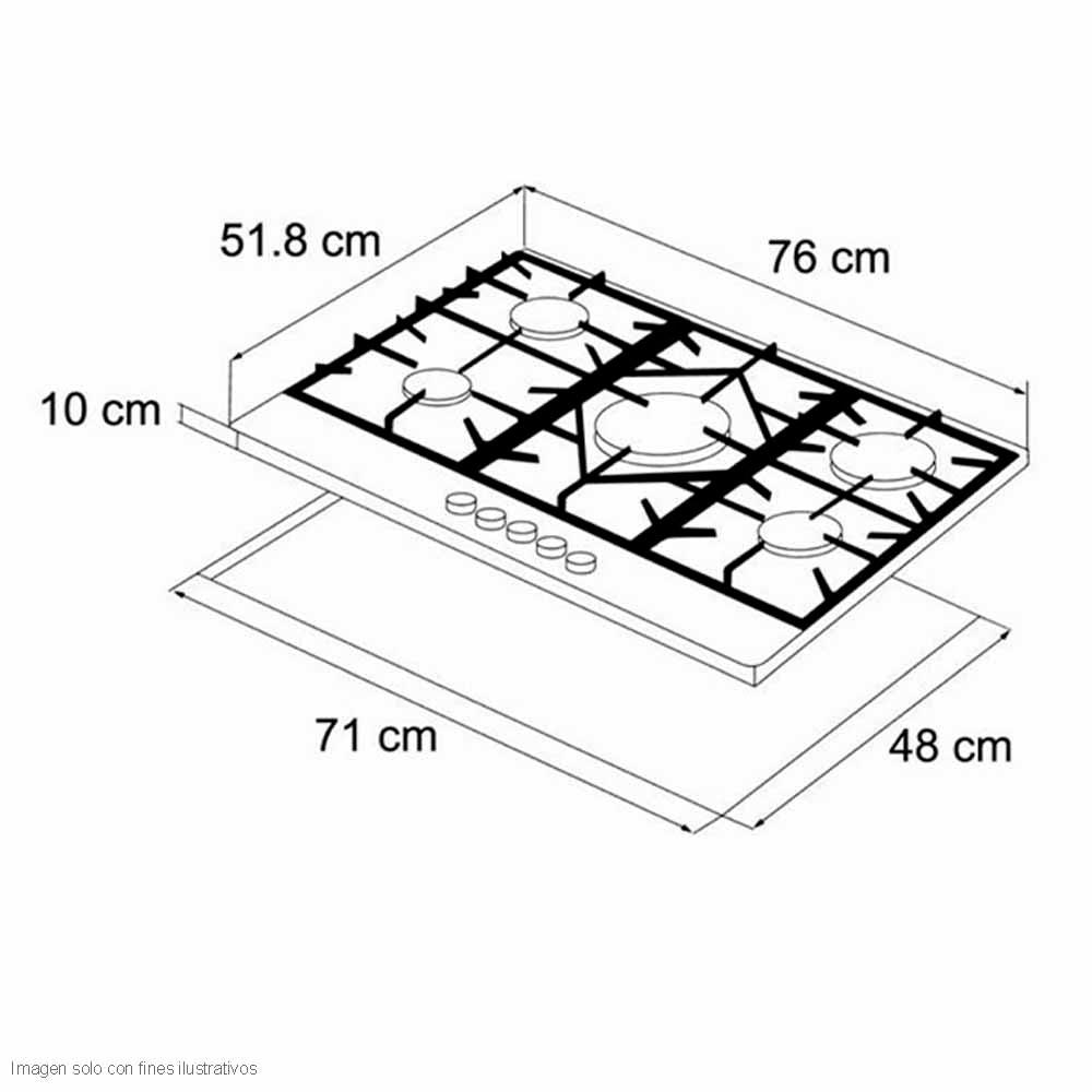 Estufa a gas Ferrara 76 Pro, Drija, 5 quemadores encendido eléctrico 1 porta Wok