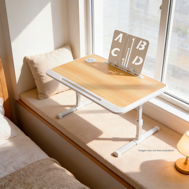 Mesa plegable MF1 para laptop con puerto USB, color roble