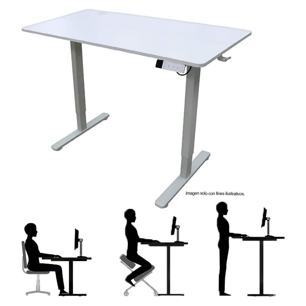 Escritorio ES6-H-2W, altura ajustable color blanco, 3 configuraciones de memoria guardables, color blanco