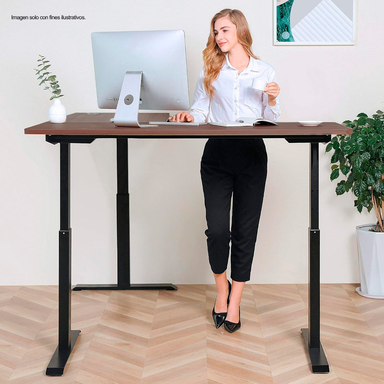Escritorio de altura ajustable eléctico ET1-L color de sobre color nogal, doble motor, marco de metal negro