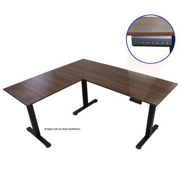 Escritorio de altura ajustable eléctico ET1-L color de sobre color nogal, doble motor, marco de metal negro