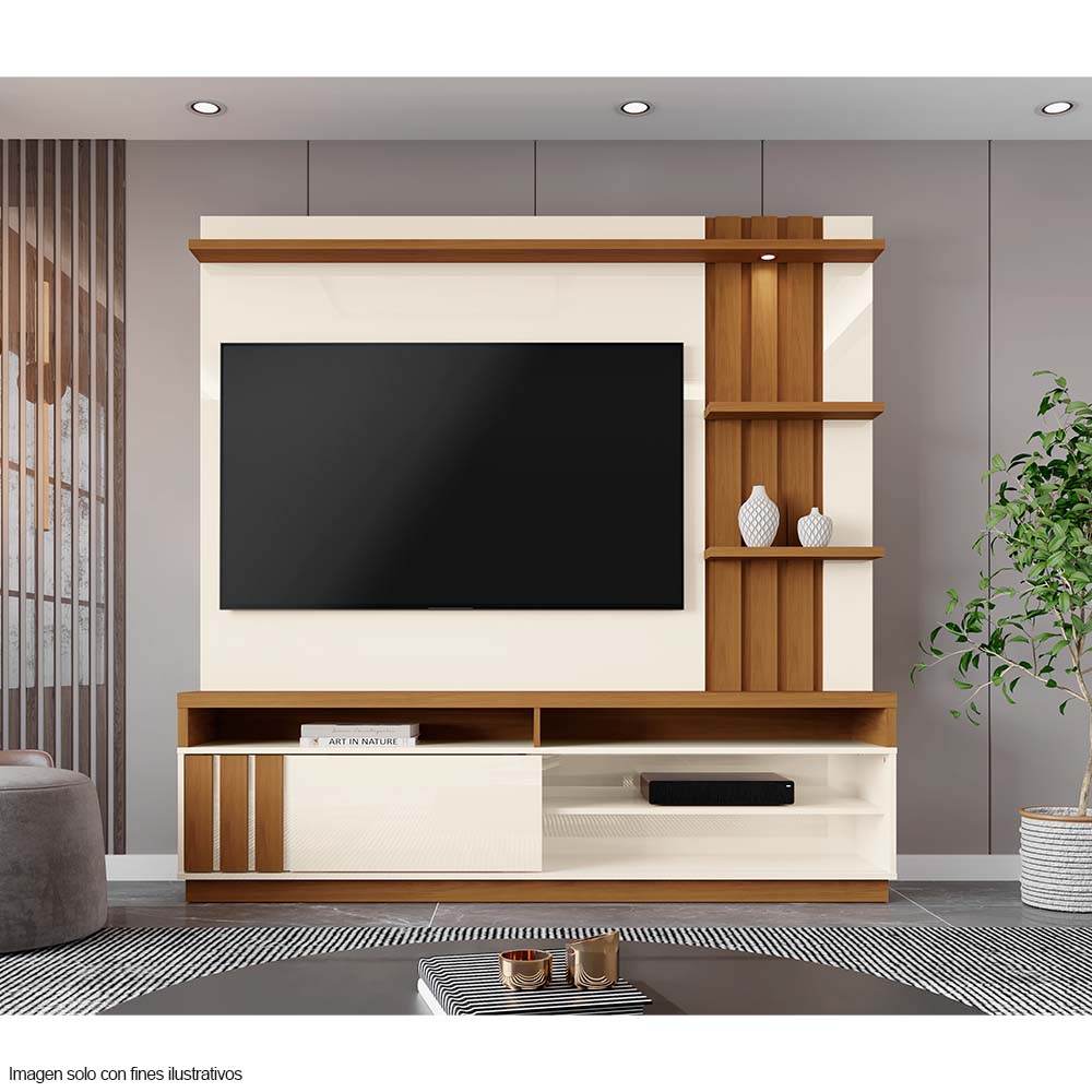 Centro de entretenimiento modelo MARIANA hasta TV 55" colores Off White/ Amendoa
