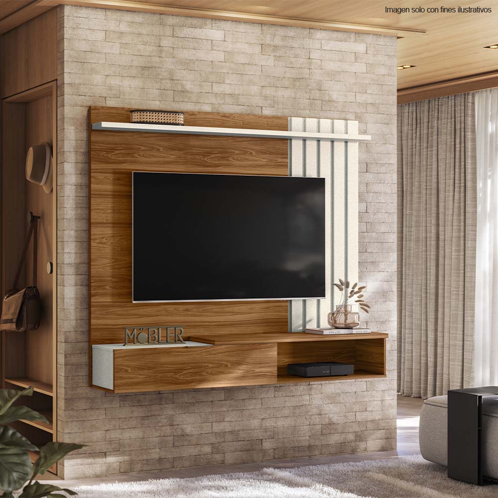 Panel para TV hasta 65" modelo VEGAS color canela miel y perla metalizado