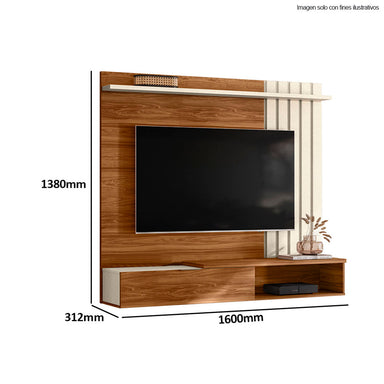 Panel para TV hasta 65" modelo VEGAS color canela miel y perla metalizado