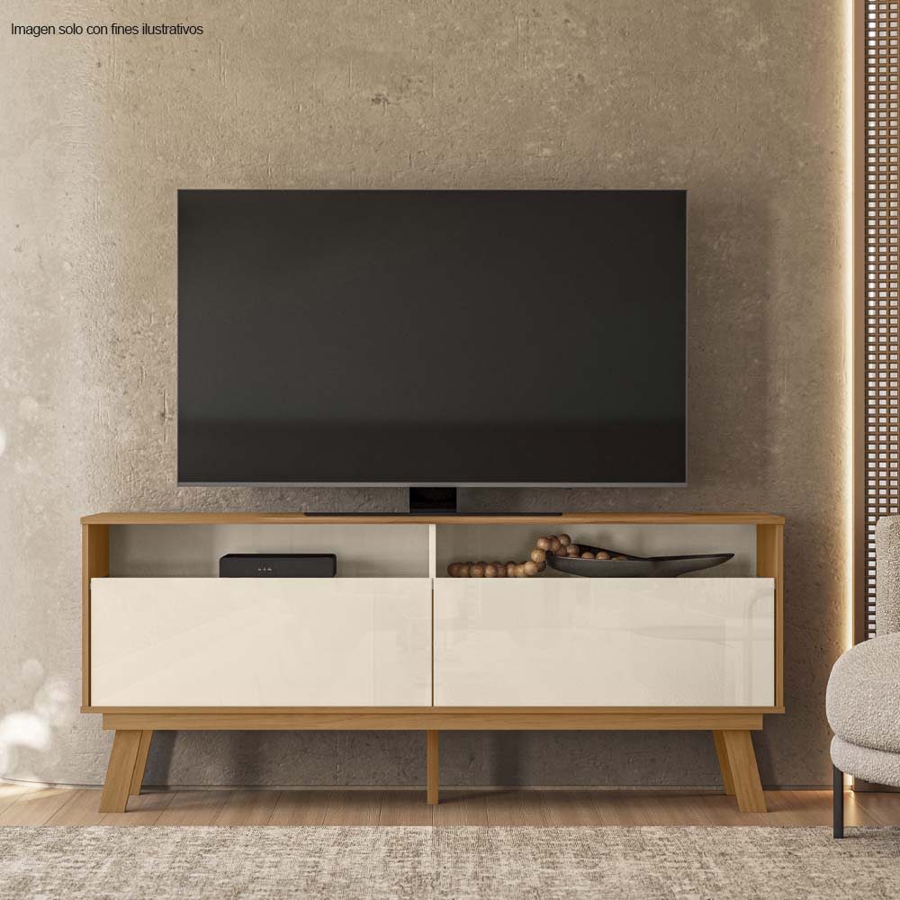 Mesa para TV Olinda para hasta 65" color blanco apagado / almendra.