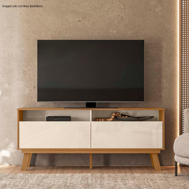Mesa para TV Olinda para hasta 65" color blanco apagado / almendra.