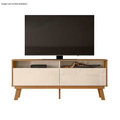 Mesa para TV Olinda para hasta 65" color blanco apagado / almendra.