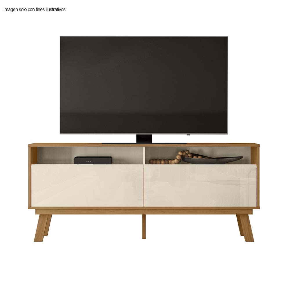 Mesa para TV Olinda para hasta 65" color blanco apagado / almendra.