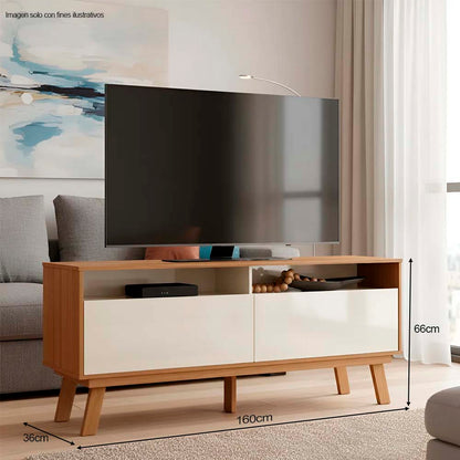 Mesa para TV Olinda para hasta 65" color blanco apagado / almendra.