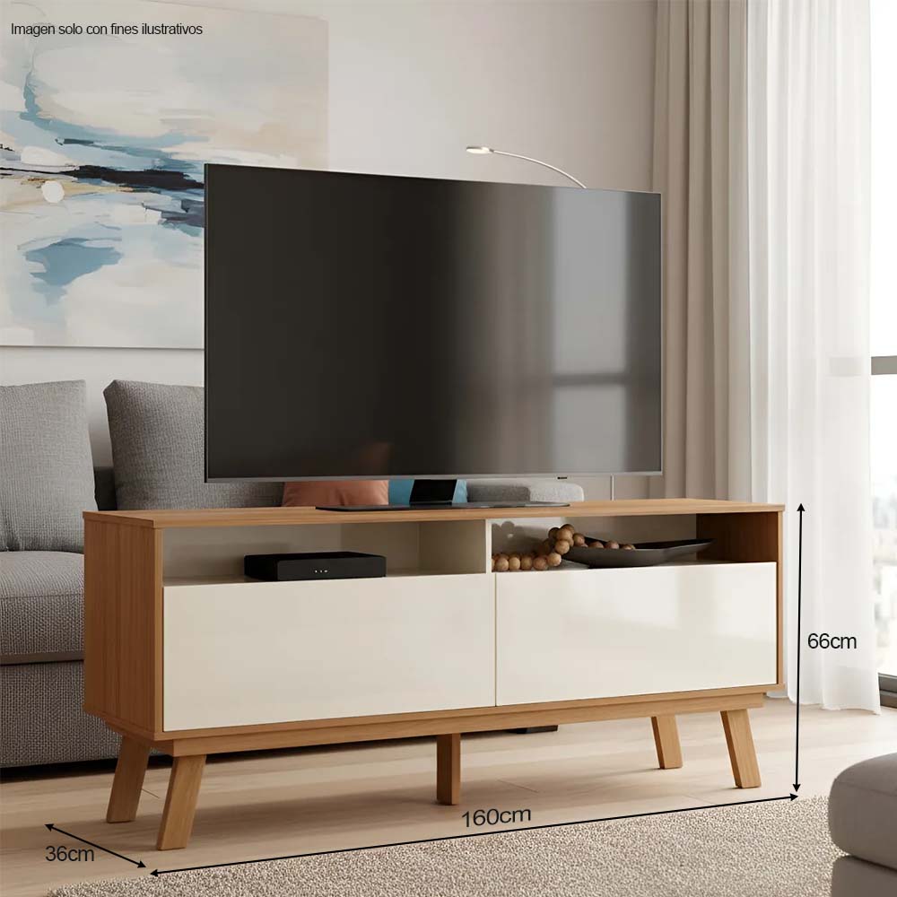 Mesa para TV Olinda para hasta 65" color blanco apagado / almendra.